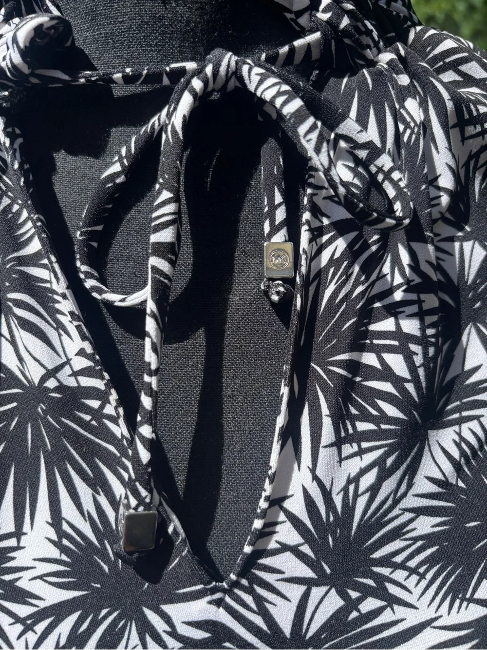 Michael Kors Black and White Sleeveless Tie-Neck Camisole